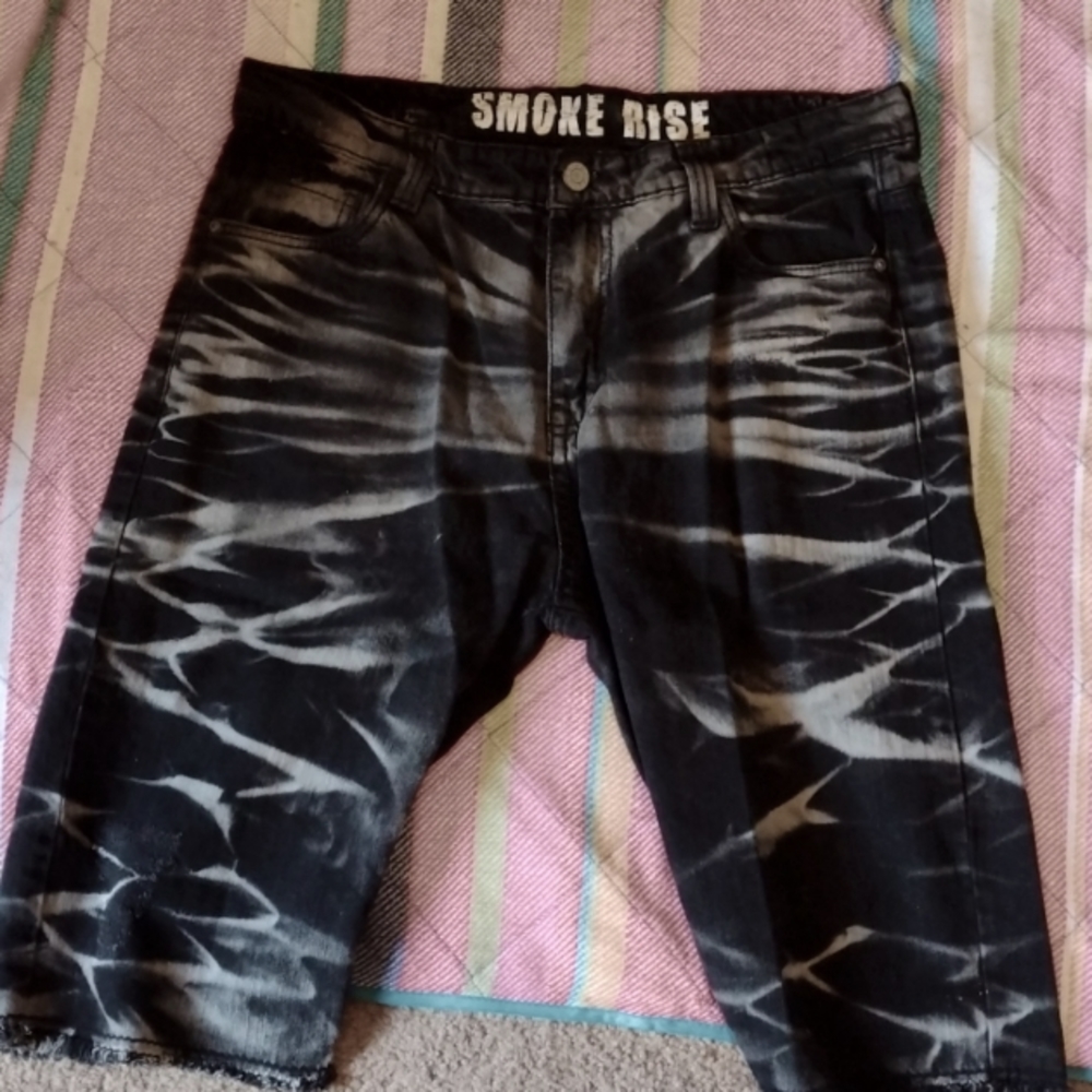 Smoke Rise acid wash black denim jean shorts